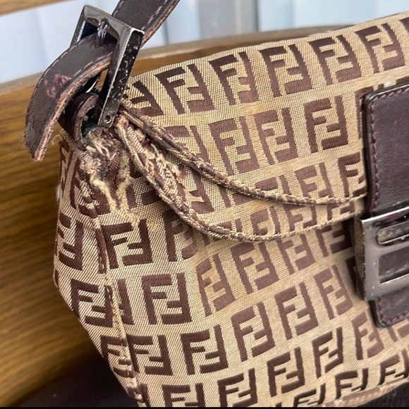 Y2K Fendi zucchino monogram double flap shoulder bag - Picture 3 of 12